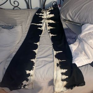 hand made reverse tie dye flared jeans